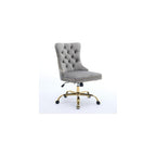 Hassyee Furniture Office Chair,Modern Velvet Upholstered Tufted Button Home Office Chair with Golden Metal Base, Adjustable and Swivel (Gray1)