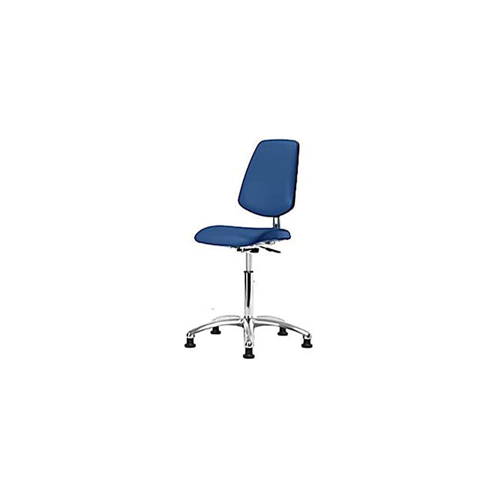 Thomas 1163V79 Basic ESD/Cleanroom Vinyl Desk Height Chair with Medium Back, Chrome Base, ESD Glides, Blue