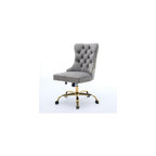 Hassyee Furniture Office Chair,Modern Velvet Upholstered Tufted Button Home Office Chair with Golden Metal Base, Adjustable and Swivel (Gray1)