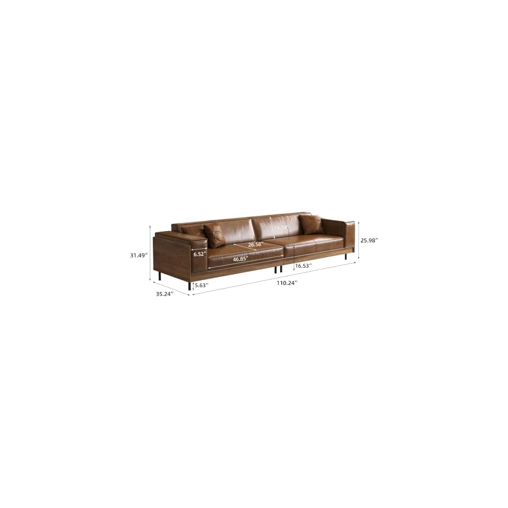 Mid-Century Modern PU Leather Sofa, 110.24" Brown Cloud Couch