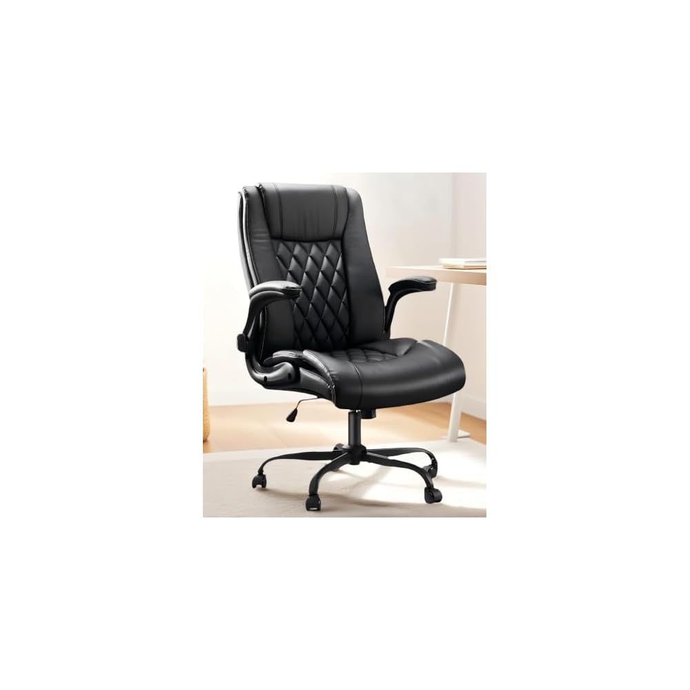 Marsail Executive Office Chair Ergonomic Desk Chair with Flip-up Armrests PU Leather Height-Adjustable Swivel Rolling Brown