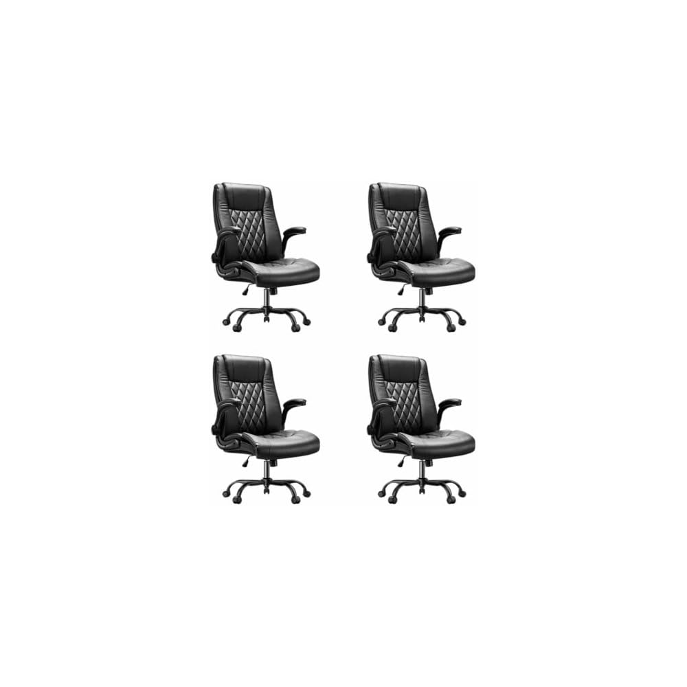 Marsail Executive Office Chair Ergonomic Desk Chair with Flip-up Armrests PU Leather Height-Adjustable Swivel Rolling Brown