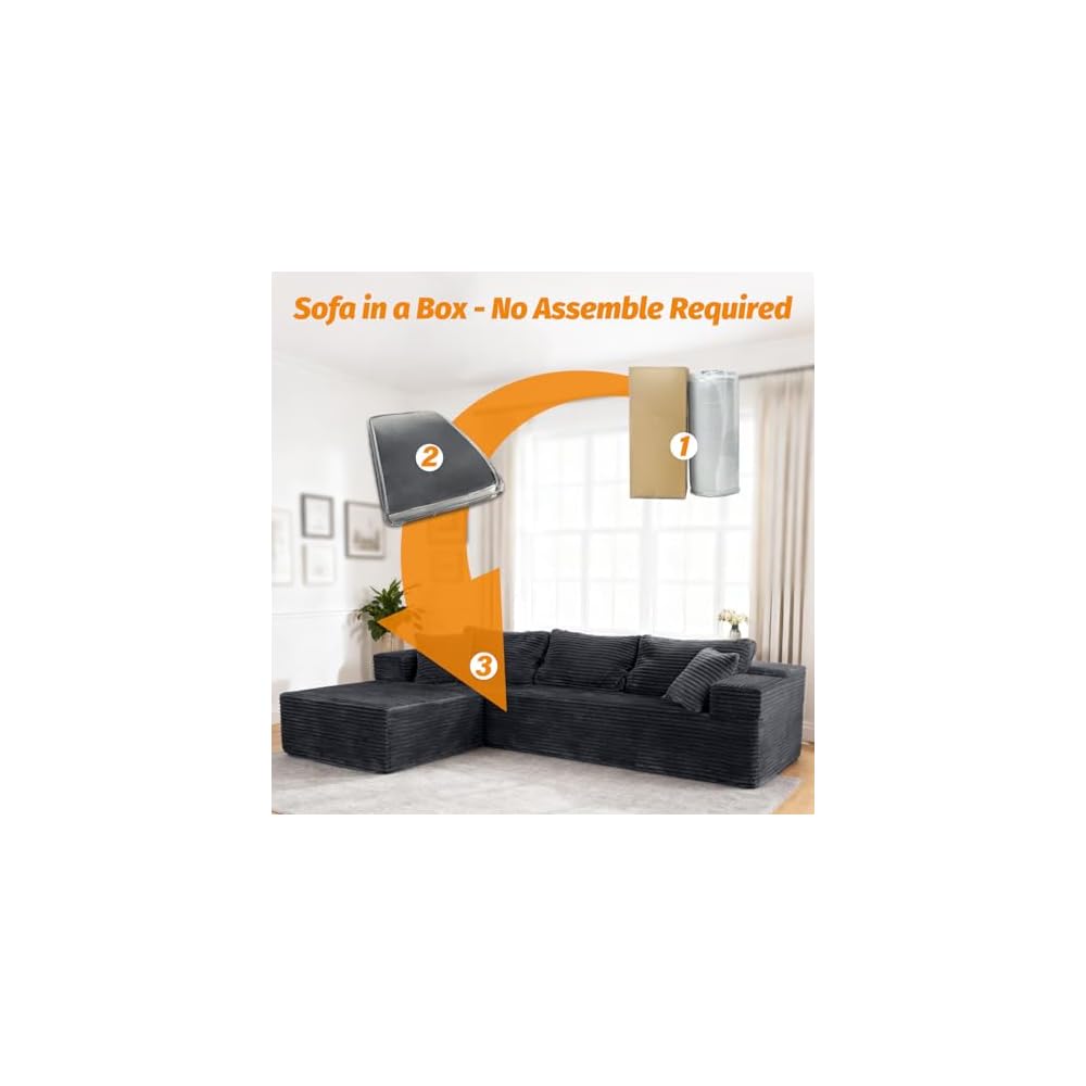 Boneless Couch Modular Sectional Sofa L-Shape Oversized Chaise