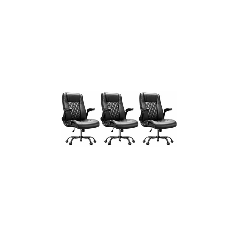 Marsail Executive Office Chair Ergonomic Desk Chair with Flip-up Armrests PU Leather Height-Adjustable Swivel Rolling Brown