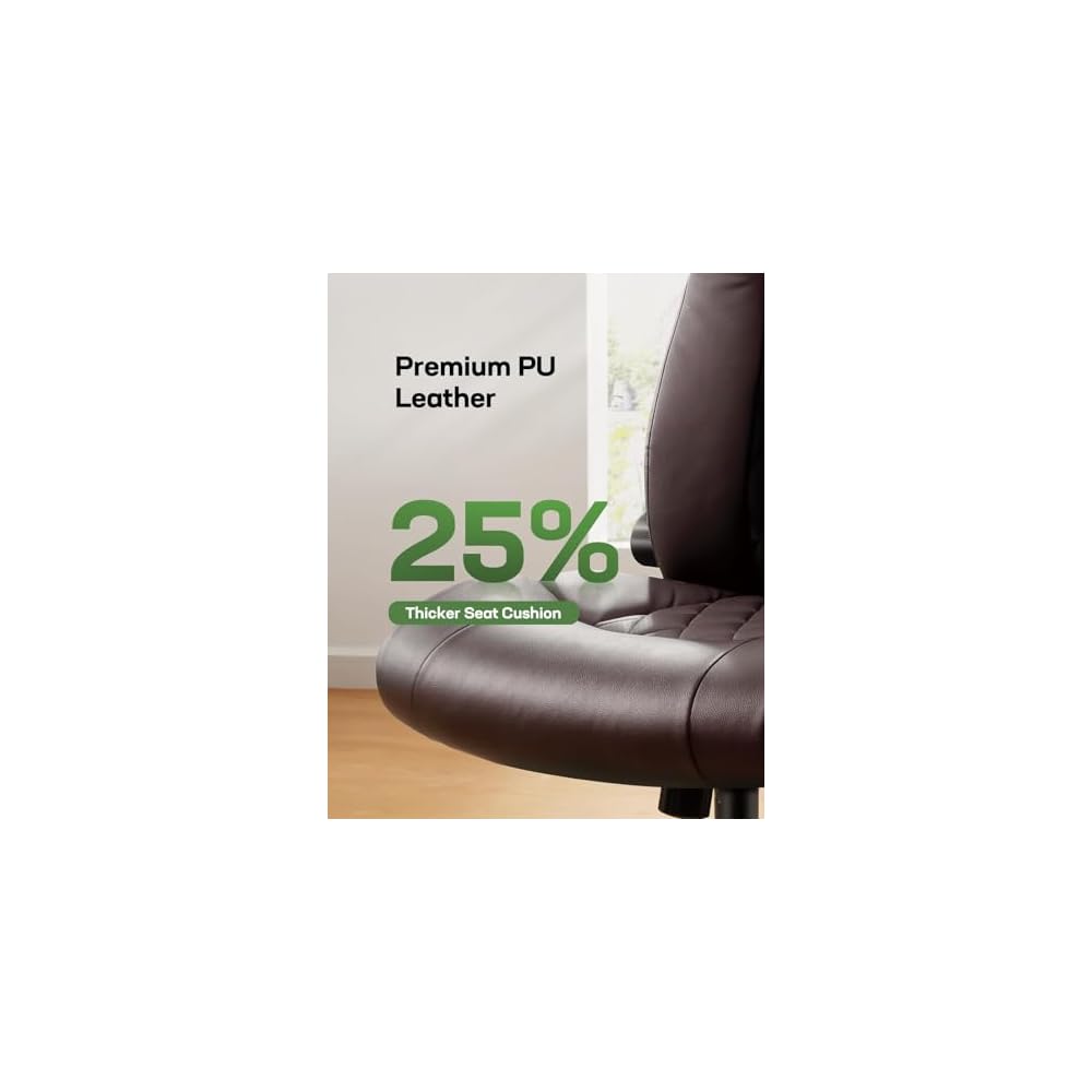 Marsail Executive Office Chair Ergonomic Desk Chair with Flip-up Armrests PU Leather Height-Adjustable Swivel Rolling Brown