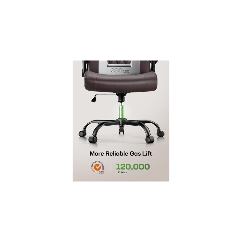 Marsail Executive Office Chair Ergonomic Desk Chair with Flip-up Armrests PU Leather Height-Adjustable Swivel Rolling Brown