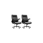 Marsail Executive Office Chair Ergonomic Desk Chair with Flip-up Armrests PU Leather Height-Adjustable Swivel Rolling Brown