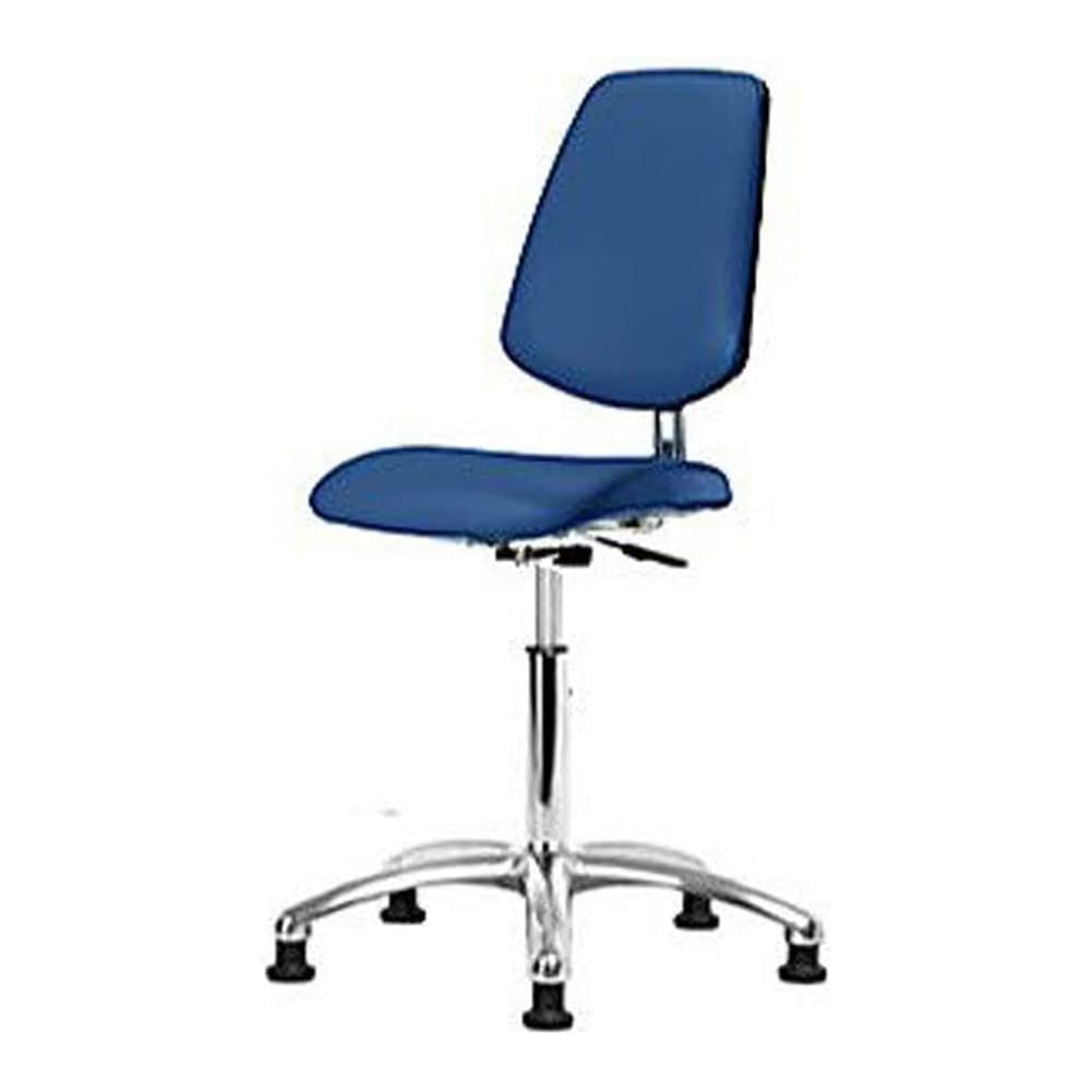 Thomas 1163V79 Basic ESD/Cleanroom Vinyl Desk Height Chair with Medium Back, Chrome Base, ESD Glides, Blue