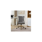 Hassyee Furniture Office Chair,Modern Velvet Upholstered Tufted Button Home Office Chair with Golden Metal Base, Adjustable and Swivel (Gray1)