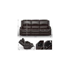 Yolsali 3-Seater Recliner Sofa, Manual Reclining Couch with Multi-Functional Middle Seat, Reclining Sofa for Living Room with Hidden Storage Space, Cup Holders, and Removable Console - PU Brown