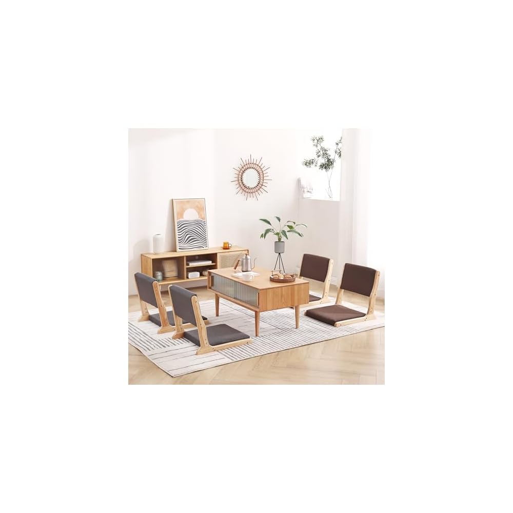 Tiita 2-Pack Foldable Meditation Floor Chairs, Back Support, Wood Brown