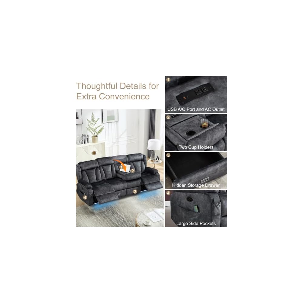 Power Reclining Sofa, Zero Wall Hugger 4 Seat Recliner Couch with Console