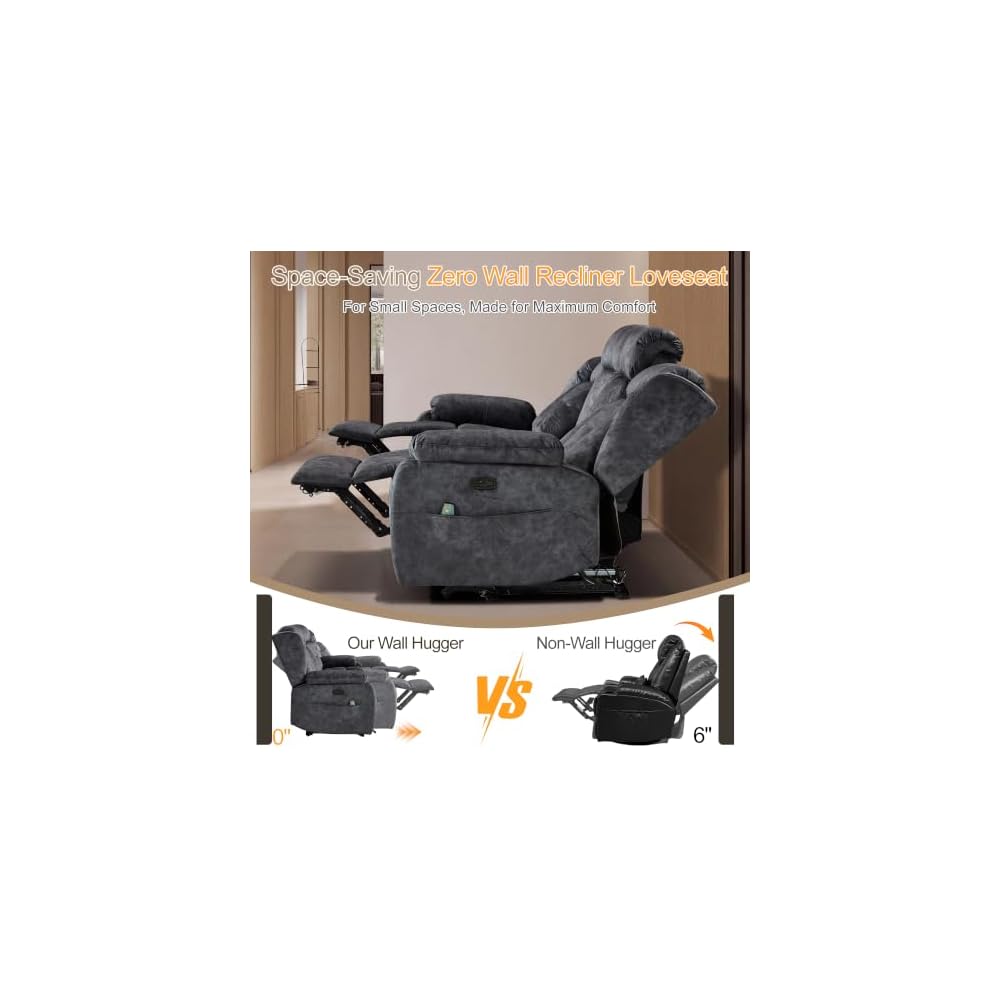 Power Reclining Sofa, Zero Wall Hugger 4 Seat Recliner Couch with Console