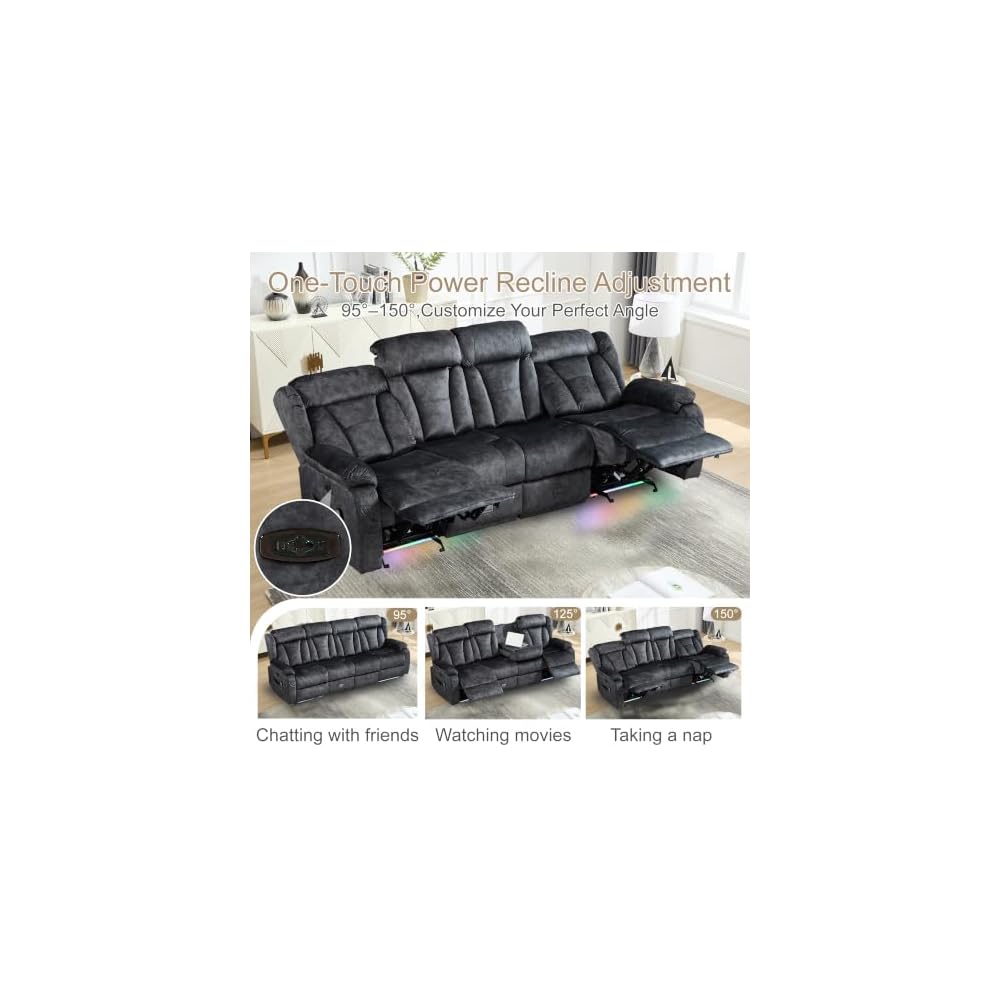Power Reclining Sofa, Zero Wall Hugger 4 Seat Recliner Couch with Console