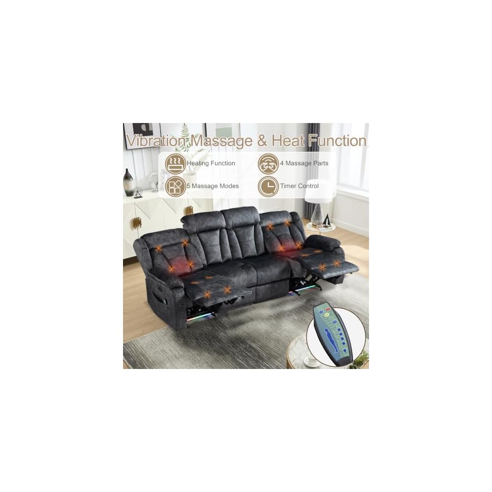 Power Reclining Sofa, Zero Wall Hugger 4 Seat Recliner Couch with Console
