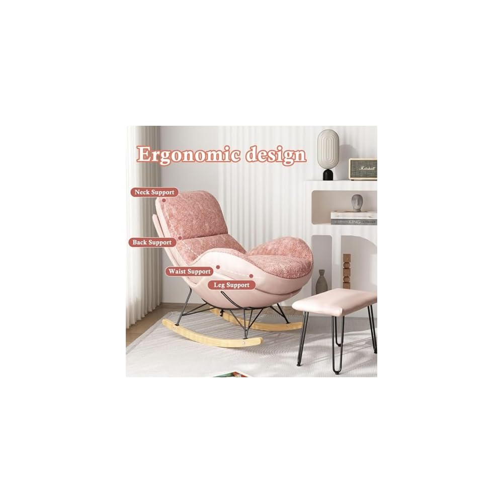 Modern Upholstered Rocking Chair with Footrest - Double-Sided Cushion Lazy Lounge Chair for Living Room, Comfy Side Chair for Relaxation and Style