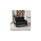 Small Loveseat Sofa Faux Leather 2 Seater Couch with Flip Up Tray Table and Side Pockets for Living Room Bedroom Apartment Office