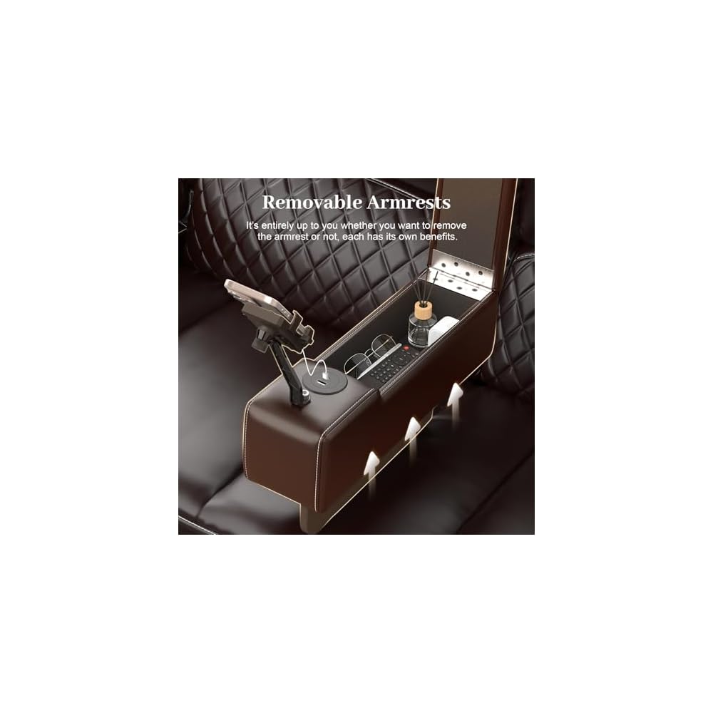 Yolsali 3-Seater Recliner Sofa, Manual Reclining Couch with Multi-Functional Middle Seat, Reclining Sofa for Living Room with Hidden Storage Space, Cup Holders, and Removable Console - PU Brown
