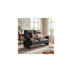 Small Loveseat Sofa Faux Leather 2 Seater Couch with Flip Up Tray Table and Side Pockets for Living Room Bedroom Apartment Office