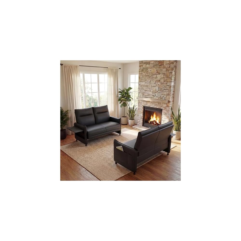Small Loveseat Sofa Faux Leather 2 Seater Couch with Flip Up Tray Table and Side Pockets for Living Room Bedroom Apartment Office