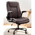 Marsail Executive Office Chair Ergonomic Desk Chair with Flip-up Armrests PU Leather Height-Adjustable Swivel Rolling Brown