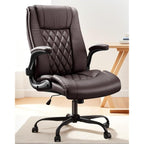 Marsail Executive Office Chair Ergonomic Desk Chair with Flip-up Armrests PU Leather Height-Adjustable Swivel Rolling Brown