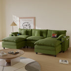 KCGKCG 116" Modular U Shaped Cloud Couch, Chenille Sectional Couches for Living Room with Ottoman, Deep Seat Sofa Cloud Sectional Couch with Charging Station, Cup Holder, Side Pocket, Green