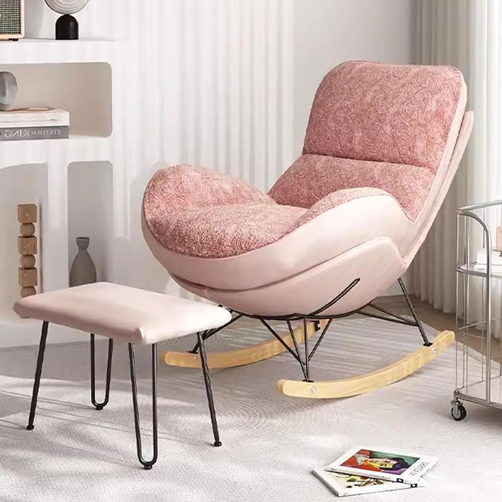 Modern Upholstered Rocking Chair with Footrest - Double-Sided Cushion Lazy Lounge Chair for Living Room, Comfy Side Chair for Relaxation and Style