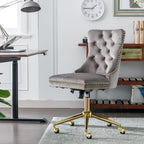 Hassyee Furniture Office Chair,Modern Velvet Upholstered Tufted Button Home Office Chair with Golden Metal Base, Adjustable and Swivel (Gray1)