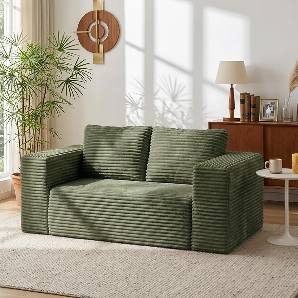 63" Loveseat Sofa Couch in a Box, 2 Seater Boneless Couch, Green
