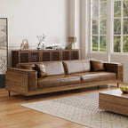 Mid-Century Modern PU Leather Sofa, 110.24" Brown Cloud Couch