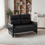 Small Loveseat Sofa Faux Leather 2 Seater Couch with Flip Up Tray Table and Side Pockets for Living Room Bedroom Apartment Office